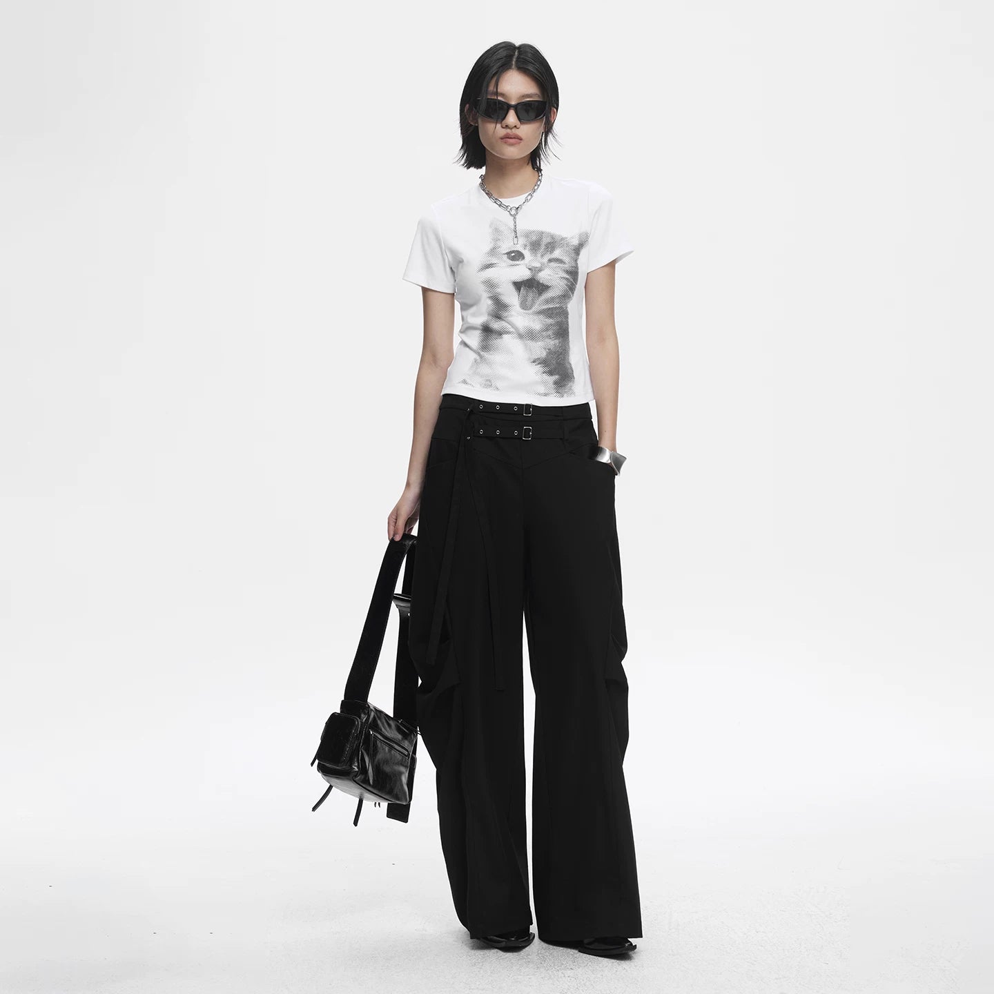 Lapargay Half-Tone Mesh Pattern T-Shirt Soft Knit Slim Cropped L78200208V