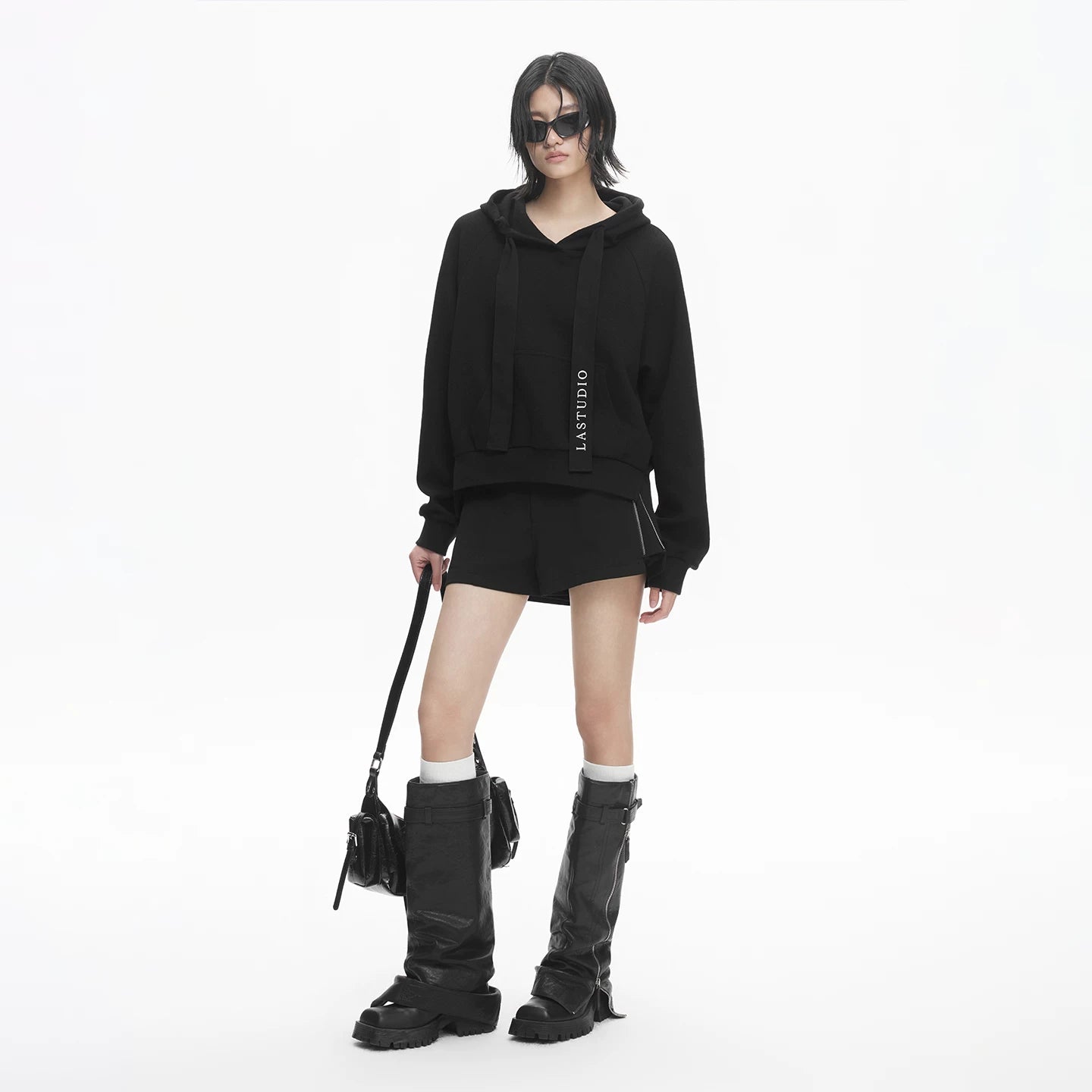 Lapargay Waffle Casual Hoodie Extended Drawstring Slightly Dropped Shoulder Modifies Shoulder Shape L78101984S
