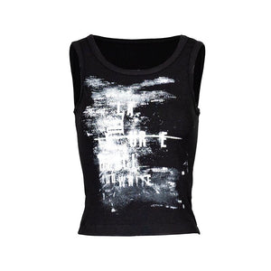 Lapargay abstract ink wash print cropped vest, slim fit, streetwise cool L78200101V - Lapargay