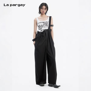 Lapargay Adjustable Strap Jumpsuit Wide Leg Silhouette Flatters Figure without Bulky Look L78202701C - Lapargay