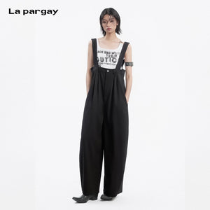 Lapargay Adjustable Strap Jumpsuit Wide Leg Silhouette Flatters Figure without Bulky Look L78202701C - Lapargay