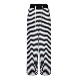 Lapargay Black and White Contrast Casual Pants Elastic Drawstring Waistband Daily Commute Easy to Wear L78202612C - Lapargay