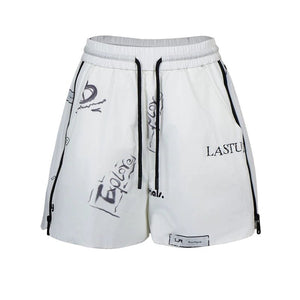 Lapargay black and white graffiti casual pants side zipper decoration neat short fit L78202203V - Lapargay