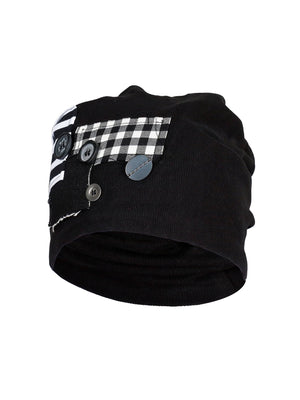 Lapargay Black and White Patchwork Personalized Buttons Loose Knit Hat L78106002X - Lapargay
