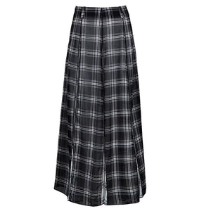 Lapargay Black and White Plaid Skirt High Waist Long Skirt Contrast Color Patchwork Design L78209108V - Lapargay