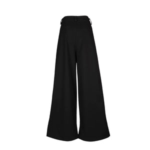 Lapargay Black Cargo Wide Leg Pants Hem Pleat Design Leg-shaping Effect L78102636B - Lapargay