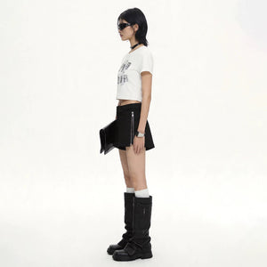 Lapargay Black Contrast Letter Print Short T Simple Clean Cut Fits Body Shape L75200208B - Lapargay