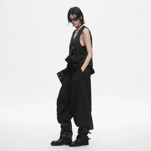 Lapargay black high-waisted casual pants button-front wide-leg pleated slimming trousers L78202605V - Lapargay