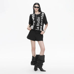 Lapargay Black Loose T-Shirt with Displaced Letter Print, Casual and Versatile Top L78200216V - Lapargay