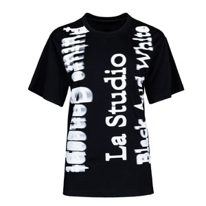 Lapargay Black Loose T-Shirt with Displaced Letter Print, Casual and Versatile Top L78200216V - Lapargay