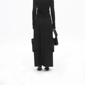 Lapargay black techwear long skirt, pleated wide hem, double large utility pockets on sides L78109111V - Lapargay