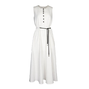 Lapargay Breathable Crinkled Dress Contrast Color Tie Waist Flowing Long Skirt L78209003C - Lapargay