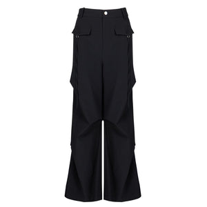 Lapargay Cargo Casual Wide Leg Pants Double Side Ribbon Pockets Pleated Leg Shaping L78202610V - Lapargay