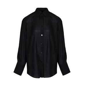 Lapargay Classic Turn-down Collar Drop-shoulder Shirt, Textured Fabric, Single Button Design L78101008V - Lapargay