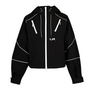 Lapargay Contrast Loose Short Casual Jacket with Zipper Trim Detail, Hooded Top L78101228S - Lapargay
