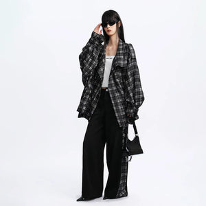 Lapargay Contrast Plaid Casual Pants, Vintage Wash, Street Style Loose Jeans L78102908V - Lapargay