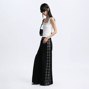 Lapargay Contrast Plaid Casual Pants, Vintage Wash, Street Style Loose Jeans L78102908V - Lapargay