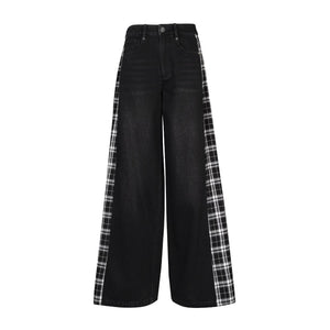 Lapargay Contrast Plaid Casual Pants, Vintage Wash, Street Style Loose Jeans L78102908V - Lapargay