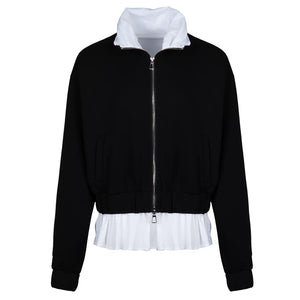 Lapargay Contrast Stand Collar Short Jacket with Double Zipper, Loose Casual Street Style L78101218V - Lapargay
