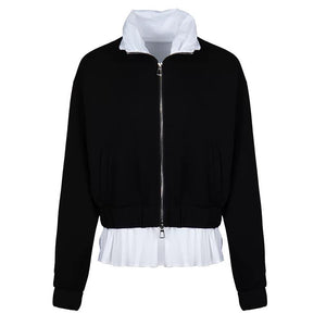 Lapargay Contrast Stand Collar Short Jacket with Double Zipper, Loose Casual Street Style L78101218V - Lapargay