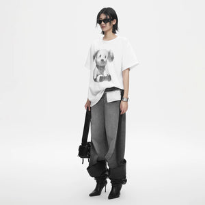 Lapargay cute puppy print T-shirt, loose silhouette, ideal for daily casual wear L78200207C - Lapargay