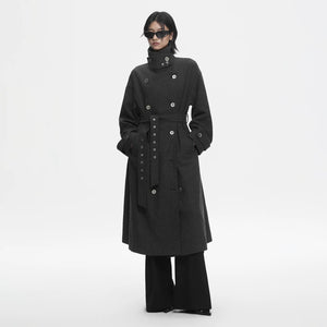 Lapargay Dark Gray Double-Breasted Drop Shoulder Trench Coat Modern Deconstruction Wide Belt Design L78101602V - Lapargay