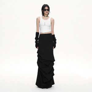 Lapargay dark pleated long skirt, three-dimensional layered tailoring, slim and figure-flattering style L66309185C - Lapargay