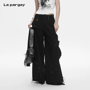 Lapargay dark style wide-leg casual pants utility metal details creates streetwear look L78202607V - Lapargay
