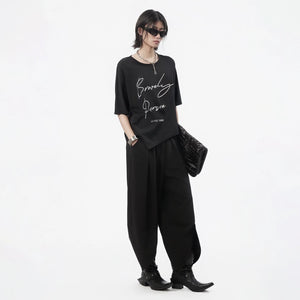 Lapargay Diagonal Button Waistband Casual Pants Split Hem Create High-End Relaxed Look L78202617S - Lapargay