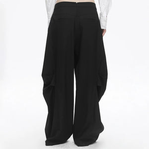Lapargay Double Waistband Casual Pants, Ribbon Decoration, Pleated Wide-leg Trousers L78102602V - Lapargay