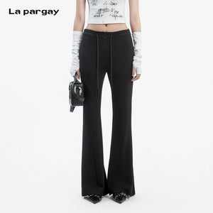 Lapargay Drawstring Waist Casual Pants Zipper Fly Line Detailing Elongates Legs L78202609C - Lapargay