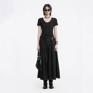 Lapargay Elastic Waist Metal Buckle Dress Long Skirt, Pleated Texture Little Black Dress L78209008V - Lapargay