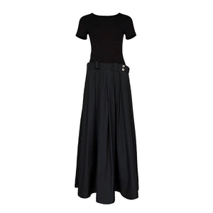 Lapargay Elastic Waist Metal Buckle Dress Long Skirt, Pleated Texture Little Black Dress L78209008V - Lapargay
