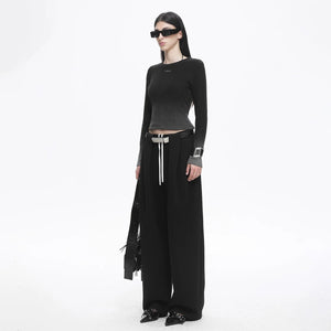 Lapargay Flowing Wide Leg Pants with High-Waist Drawstring, Slimming and Versatile for Leisure and Commute L78102637C - Lapargay