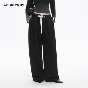 Lapargay Flowing Wide Leg Pants with High-Waist Drawstring, Slimming and Versatile for Leisure and Commute L78102637C - Lapargay