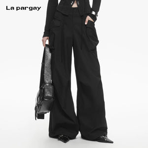 Lapargay Functional Cargo Casual Pants with Large Three-Dimensional Pockets, Draping Wide Leg for Slimming and Leg-Lengthening L78102601V - Lapargay