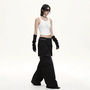 Lapargay functional cargo wide-leg casual pants double zipper multiple pockets drapey and leg-lengthening L69302653S - Lapargay