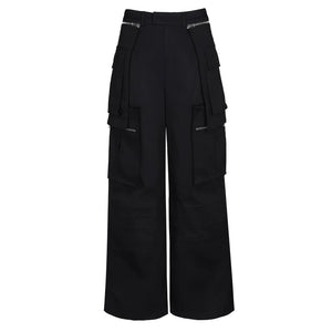 Lapargay functional cargo wide-leg casual pants double zipper multiple pockets drapey and leg-lengthening L69302653S - Lapargay