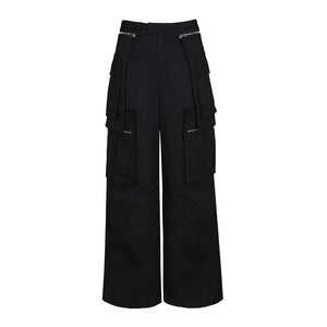 Lapargay functional cargo wide-leg casual pants double zipper multiple pockets drapey and leg-lengthening L69302653S - Lapargay