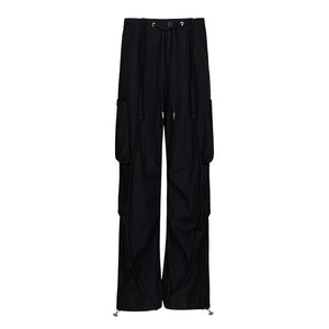 Lapargay functional wide-leg casual pants double side pockets elastic drawstring waist L75102601S - Lapargay