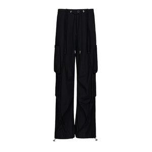 Lapargay functional wide-leg casual pants double side pockets elastic drawstring waist L75102601S - Lapargay