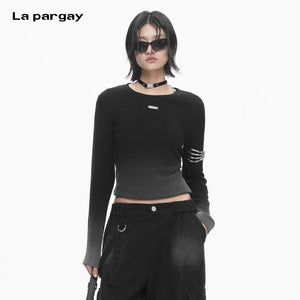 Lapargay gradient design fitted T-shirt with metal plaque decoration stretch knit fabric L78100312V - Lapargay