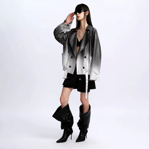 Lapargay Gradient PU Jacket Loose Fit Large Pocket Design L78101309V - Lapargay