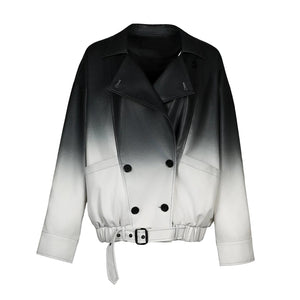 Lapargay Gradient PU Jacket Loose Fit Large Pocket Design L78101309V - Lapargay