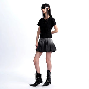 Lapargay Gradient Washed Bud Skirt with Three-Dimensional Pleats, High-Waist Cropped Skirt for Height Boost L78109208V - Lapargay