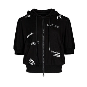 Lapargay Graffiti print hooded short jacket Ribbed hem Neat and clean L78201209S - Lapargay