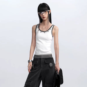 Lapargay Grey Black Ombre Knit Vest, U-Neckline Design, Simple Versatile Top L78108101C - Lapargay