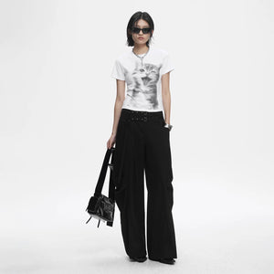 Lapargay Halftone Mesh Pattern T-Shirt Soft Knit Cropped Slim Fit L78200208V - Lapargay