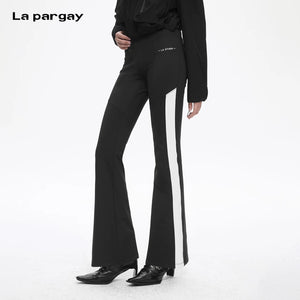 Lapargay High-Stretch Slim Fit Flared Pants with Side Contrast Stripe, Slimming and Leg-Lengthening L78102001C - Lapargay
