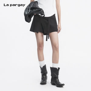 Lapargay High Waist A-Line Skirt Pants Asymmetrical Tie Design Built-in Safety Lining L78202212C - Lapargay